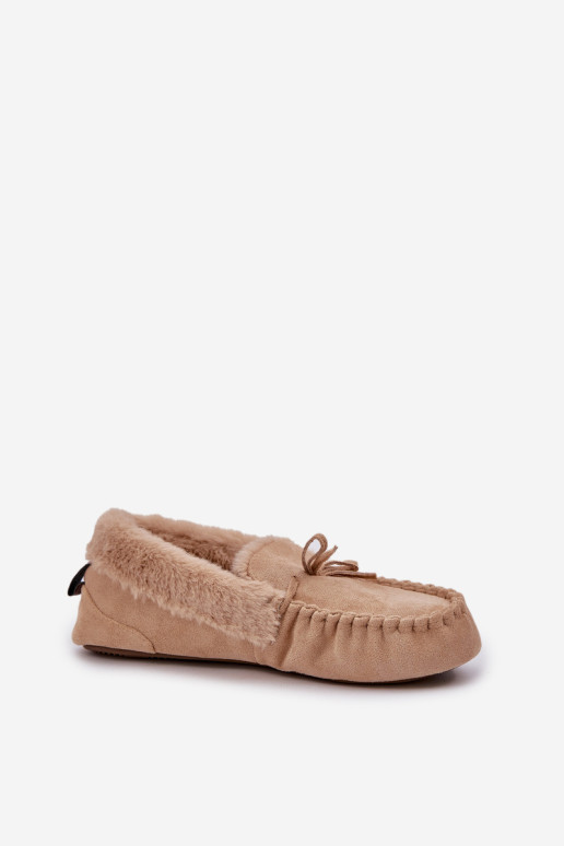 Mokasinai Šlepetės Moterys Su Kailiu Beige Kleogoria
