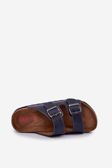 Šviesūs vyriški šlepetės su sagtimis Eco Leather Big Star NN174530 tamsiai mėlyna