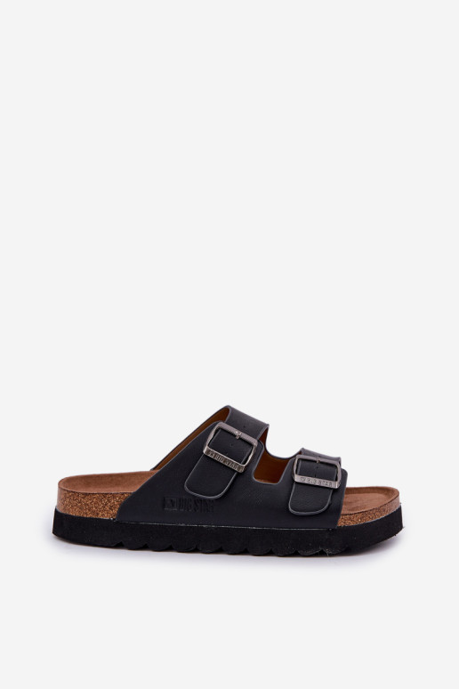 Lengvi vyriški šlepetės su sagtimis Eco Leather Big Star NN174531 Juoda