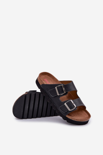 Lengvi vyriški šlepetės su sagtimis Eco Leather Big Star NN174531 Juoda