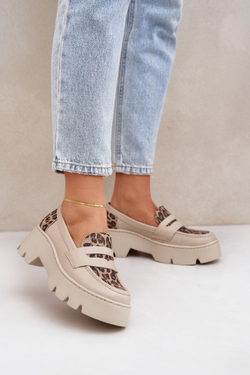 Moteriški odiniai mokasinai ant platformos ir plokščiakulniai Leopard Zazoo 20191 šviesiai smėlio spalvos
