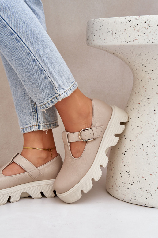 Odiniai batai su sagtimi Zazoo 20183 Smėlio spalvos