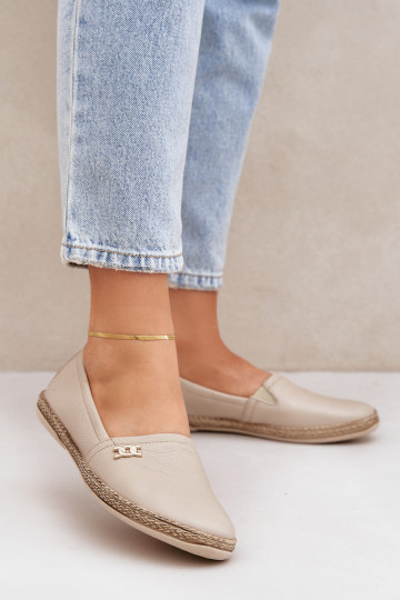 Elegantiškos odinės moteriškos espadrilės Zazoo 10177 Beige