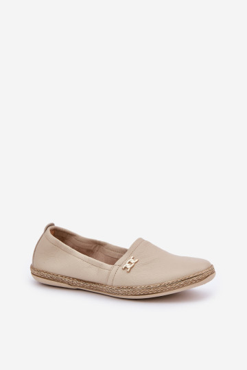 Elegantiškos odinės moteriškos espadrilės Zazoo 10177 Beige 2