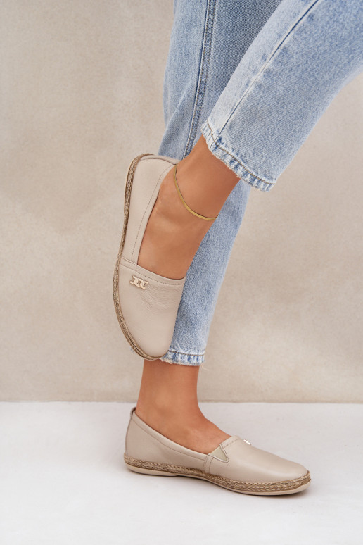 Elegantiškos odinės moteriškos espadrilės Zazoo 10177 Beige