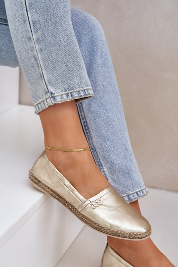 Elegantiškos odinės espadrilės moterims Zazoo 10177 aukso