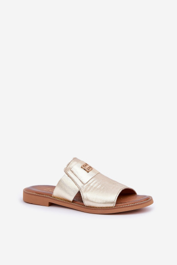 Elegantiški natūralios odos plokšti sandalai Zazoo 40423 auksiniai 2