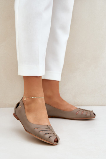 Zazoo 10009 Patogios odinės moteriškos balerinos tamsiai smėlio spalvos