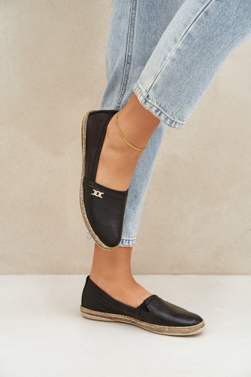 Elegantiškos odinės moteriškos espadrilės Zazoo 10177 juodos