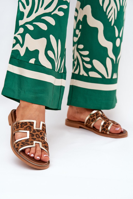 „Zazoo 40383“ leopardinės odos plokščios šlepetės, rudos