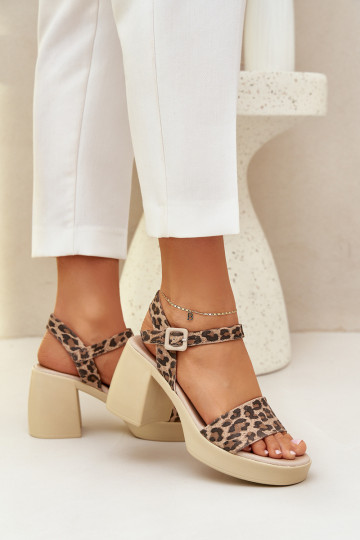 Zazoo 40386 Moteriški odiniai sandalai su leopardo ruda-smėlio spalvos