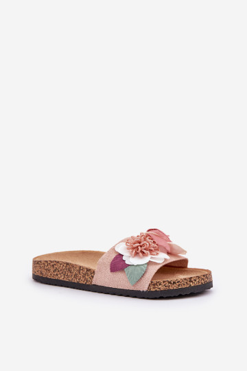 Moteriškos šlepetės su gėlėmis ant kamštinės platformos Pink Zinrosa 2