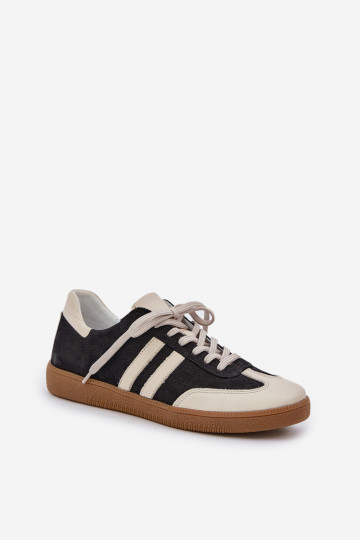 Zazoo N1068 odiniai žemakulniai sportbačiai moterims, juodi 2