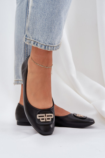Plokščios balerinos su dekoracija Black Ainoria