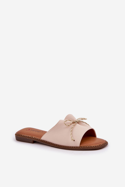 Plokščiapadžiai šlepetės su dekoratyviniu lankeliu smėlio spalvos Deonelis