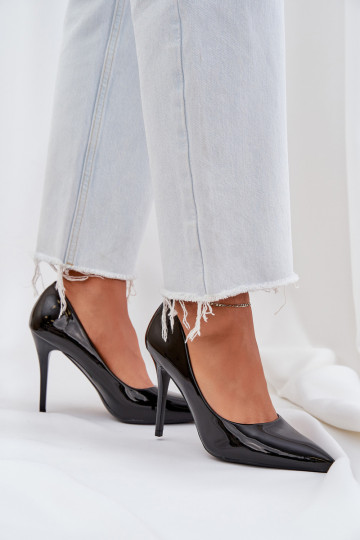 Lakinės odos smailūs kulnai juodi Omenra