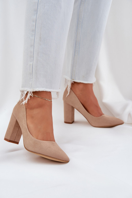 Moteriški pompos ant kulno Eco Suede Tamsiai smėlio spalvos Florena