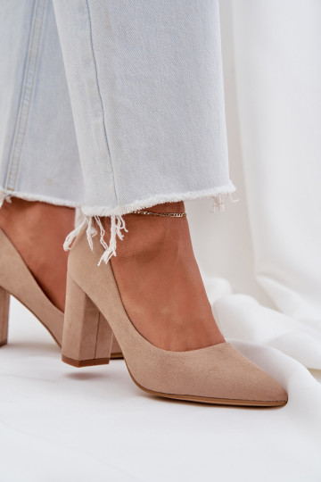 Moteriški pompos ant kulno Eco Suede Tamsiai smėlio spalvos Florena