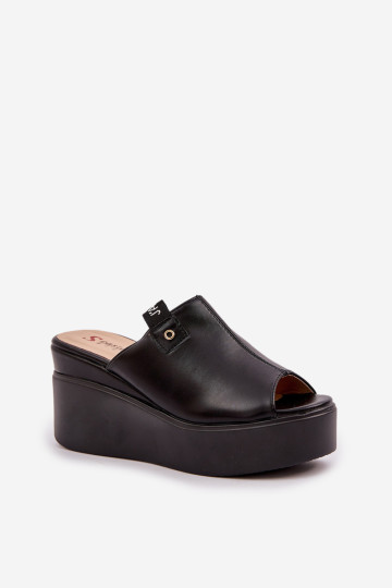 Platforma ir pleištiniai šlepetės Eco Leather Black Eridoria 2