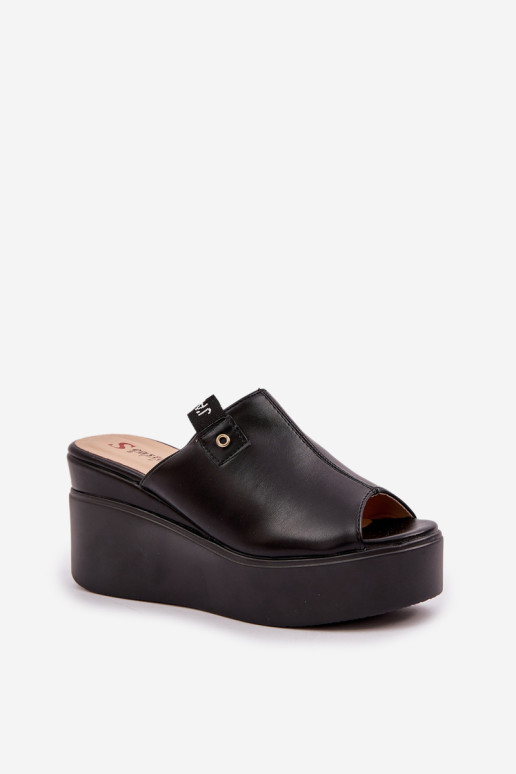 Platforma ir pleištiniai šlepetės Eco Leather Black Eridoria