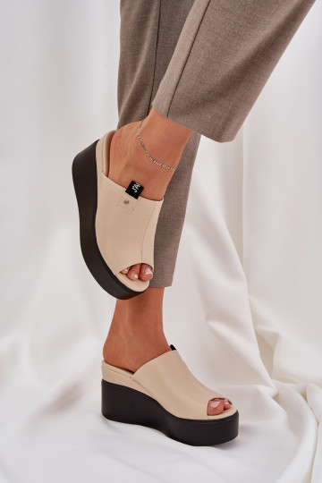 Platforma ir pleištiniai šlepetės Eco Leather Beige Eridoria