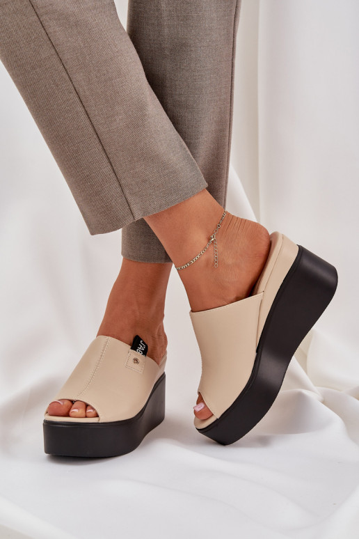 Platforma ir pleištiniai šlepetės Eco Leather Beige Eridoria
