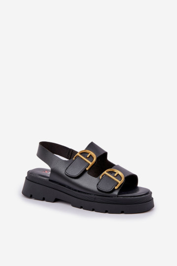 Ekologinės odos sandalai su sagtimis Black Vulinea 2