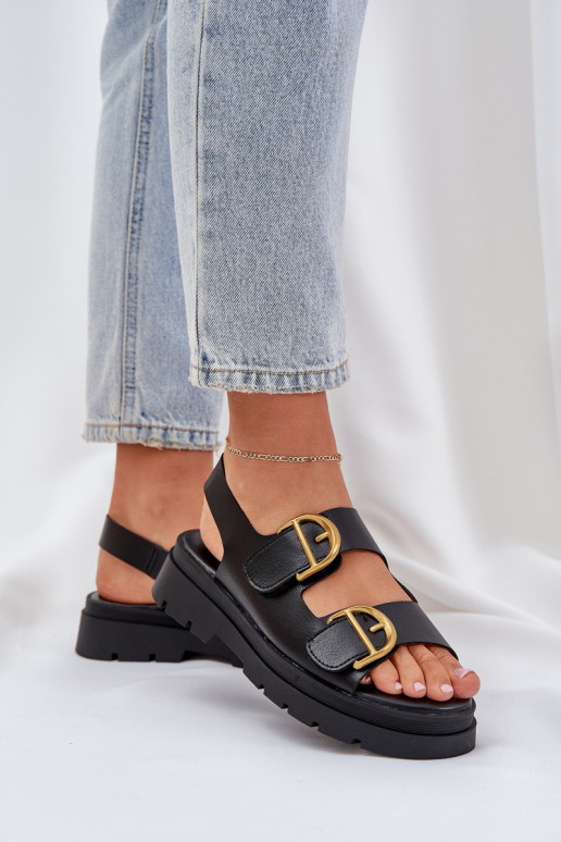 Ekologinės odos sandalai su sagtimis Black Vulinea