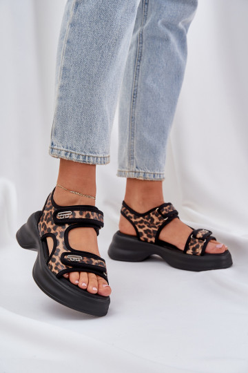 Ekologinės odos lengvi sandalai ant platformos Panther Brown Deniffia
