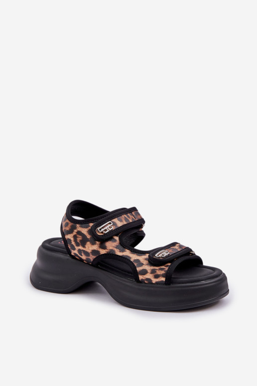 Ekologinės odos lengvi sandalai ant platformos Panther Brown Deniffia