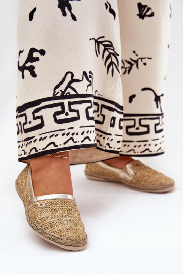 Elegantiškos odinės espadrilės su pynimu Zazoo 10178 Beige-Gold