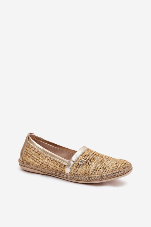 Elegantiškos odinės espadrilės su pynimu Zazoo 10178 Beige-Gold