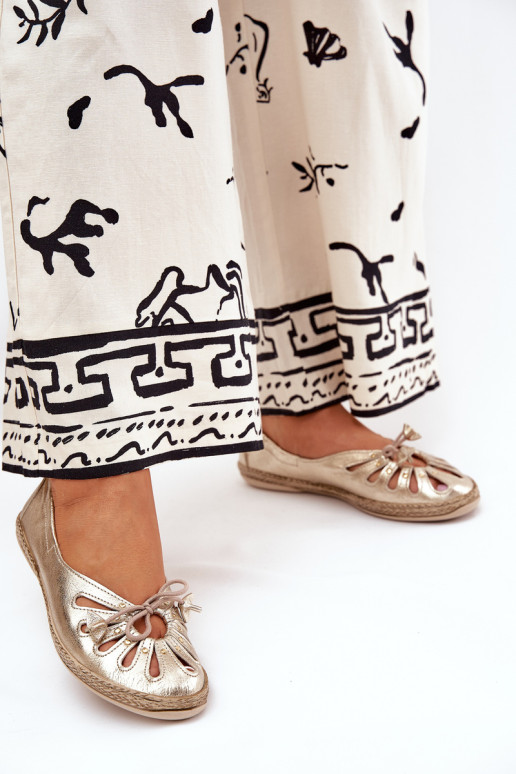 Zazoo 10179 auksinės natūralios odos plokščios balerinos