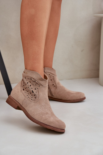 Ažūriniai moteriški kulkšnies batai plokščiu kulnu S.Barski HY51-113 Beige