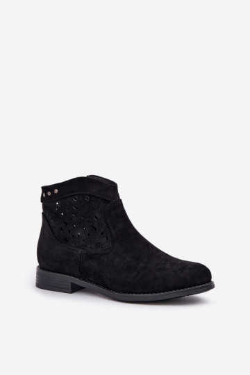 Ažūriniai moteriški kulkšnies batai plokščiu kulnu S.Barski HY51-113 juodi 2