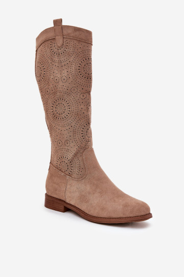 Batai su ažūriniu viršumi ant plokščio kulno S.Barski HY51-860 Beige 2