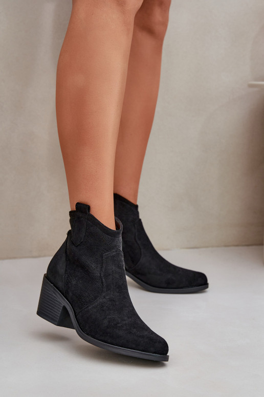 Kaubojiški batai su užtrauktuku Eco Suede ažūriniai S.Barski HY51-061 Juodi