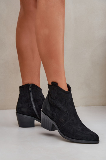 Kaubojiški batai su užtrauktuku Eco Suede ažūriniai S.Barski HY51-061 Juodi