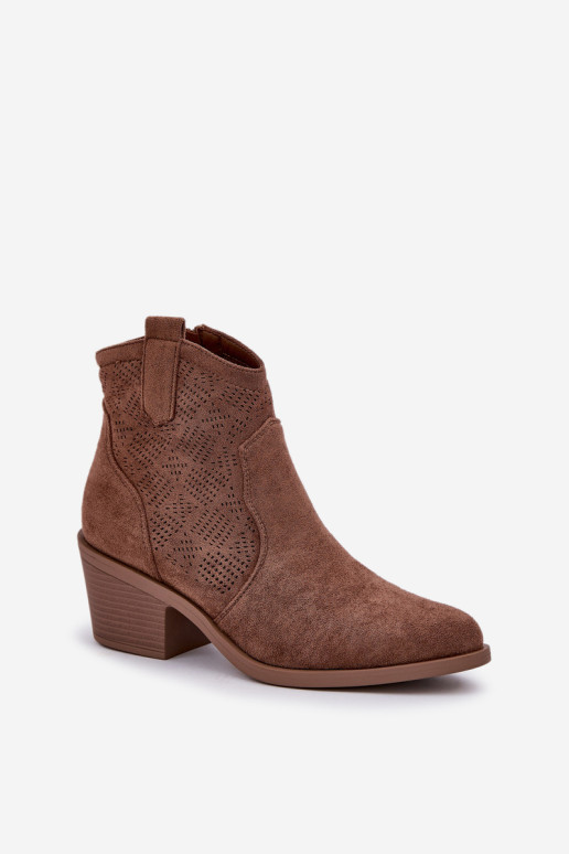 Kaubojiški batai su užtrauktuku Eco Suede ažūriniai S.Barski HY51-061 Ruda