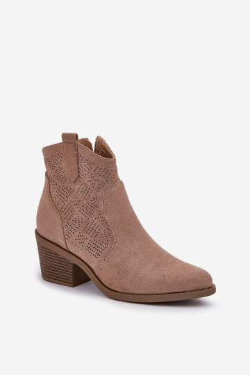 Kaubojiški batai su užtrauktuku Eco Suede ažūriniai S.Barski HY51-061 Beige 2