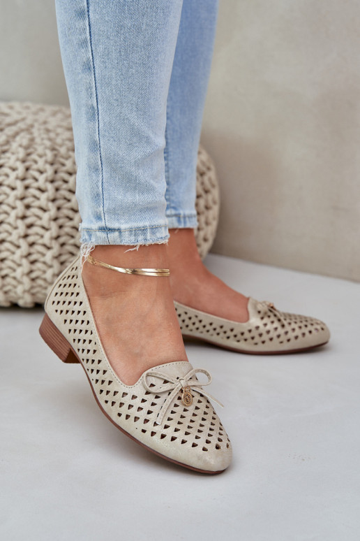 Ažūrinės balerinos su lanku Eco Leather Gold Relabra