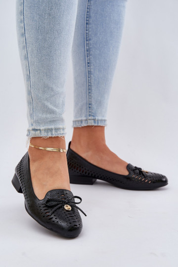 Lakinės odos ažūrinės balerinos su lanku Eco Leather Black Amepitrea