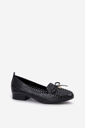 Lakinės odos ažūrinės balerinos su lanku Eco Leather Black Amepitrea 2