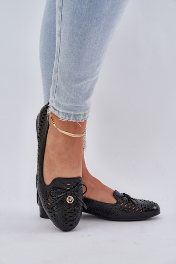 Lakinės odos ažūrinės balerinos su lanku Eco Leather Black Amepitrea