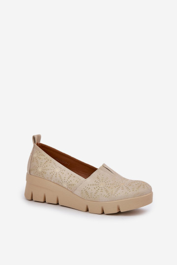 Moteriški ažūrinio rašto pleištiniai batai auksiniai Lisvia 2