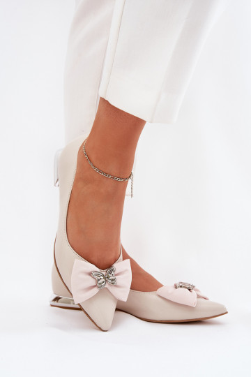 Elegantiškos moteriškos odinės balerinos su lankeliu Laura Messi 2893 Beige