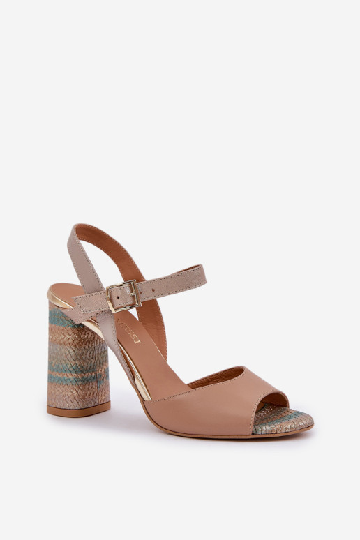 Odiniai elegantiški sandalai ant kulno Laura Messi 2136 Tamsiai smėlio spalvos