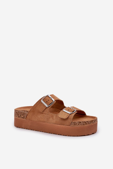 Moteriškos šlepetės ant didžiulės platformos su sagtimis Camel Aramia 2