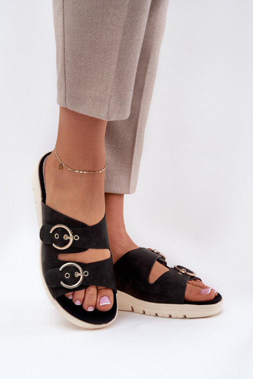 Lengvi moteriški sandalai su pleištinėmis sagtimis Black Hellexia