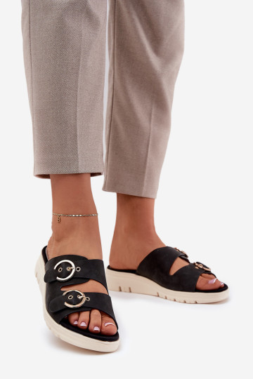 Lengvi moteriški sandalai su pleištinėmis sagtimis Black Hellexia